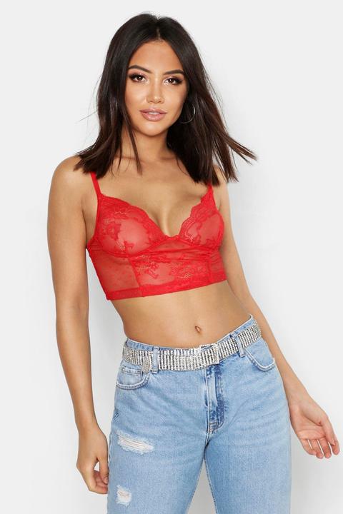 Womens Premium Lace Bralet - Red - M