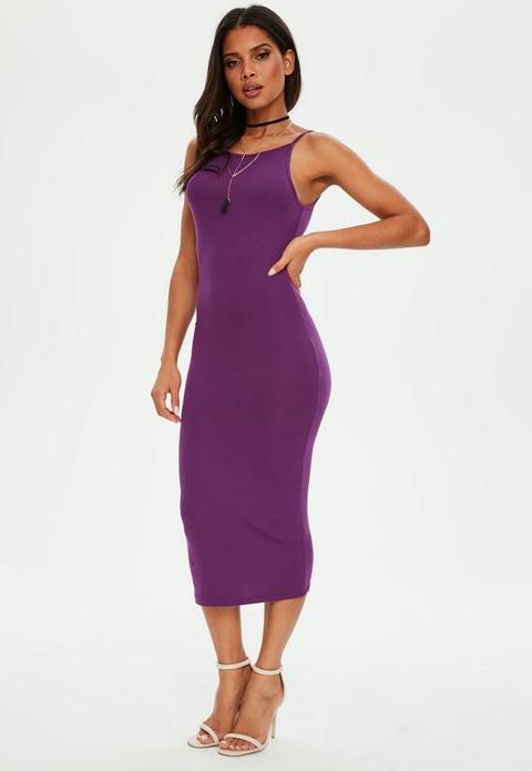 Purple 90s Neck Bodycon Dress, Purple