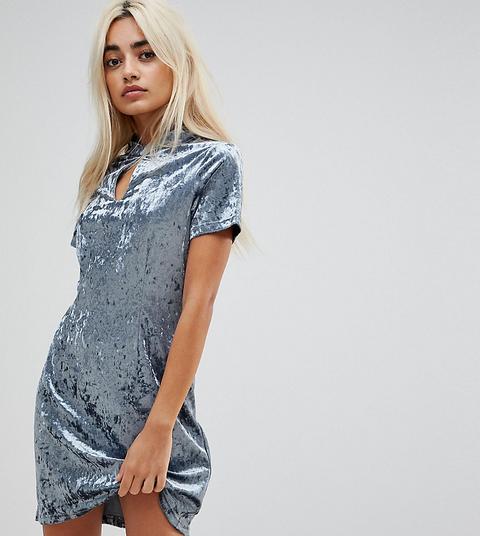 Glamorous Petite - Vestitino Fasciante Con Collo Alto In Velluto Riccio - Blu