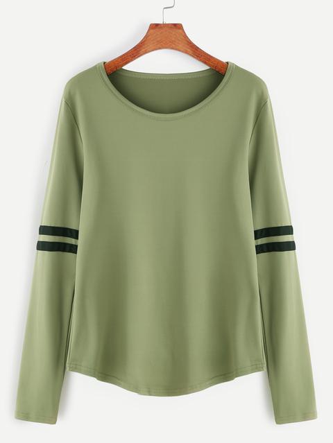 Camiseta De Raya Universitaria - Verde Militar