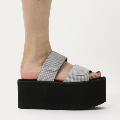 Tyra Velcro Strap Extreme Flatform Sandals Silver Mesh