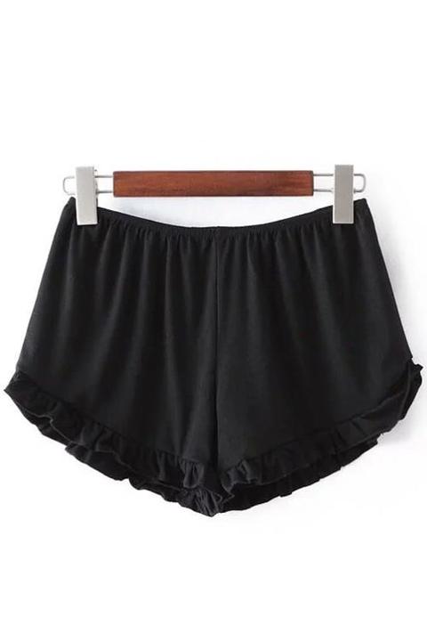 Solid Color Trimming Elastic Waist Shorts