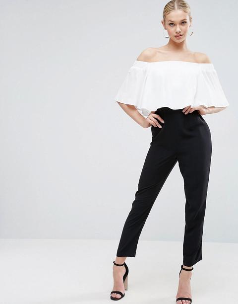 Mono Largo Con Escote Bardot Con Volantes Y Diseño Colour Block De Asos