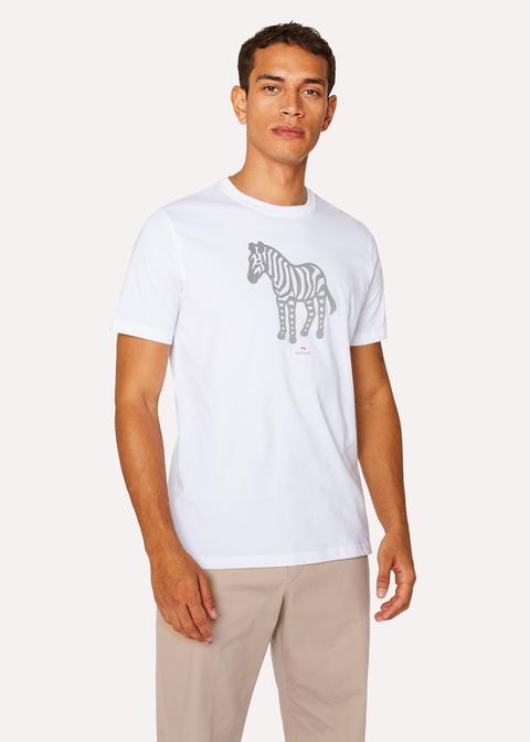 Men's White 'zebra' Print Organic-cotton T-shirt