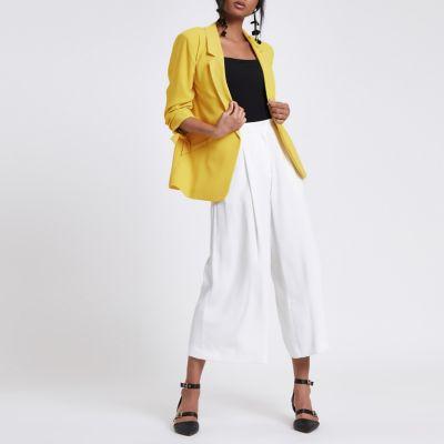 Yellow Ruched Sleeve Blazer