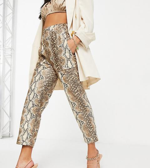 Pantalones De Pinzas Con Estampado De Serpiente De Efecto Cuerpo De Asos Design Petite-multicolor