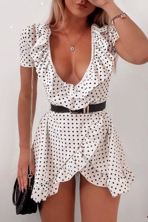 white polka dot tea dress