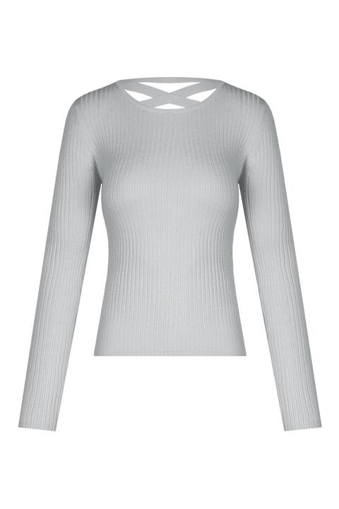 Pullover A Costine Grigio Con Intreccio