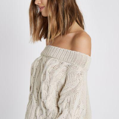 Cream Cable Knit Bardot Jumper