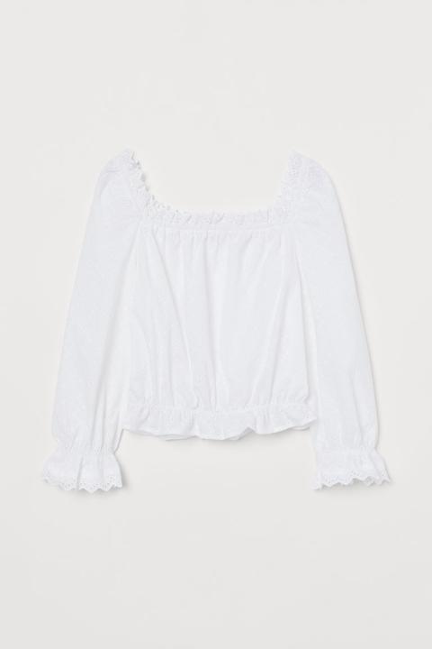 Blouse Avec Broderie Anglaise - Blanc