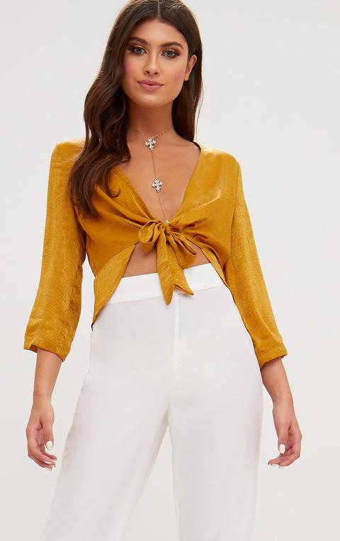 yellow tie front top