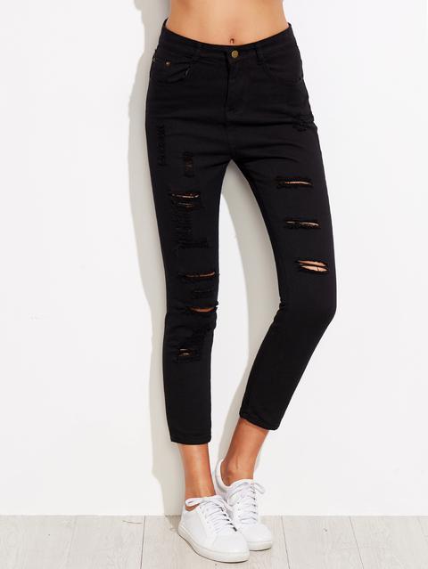 Jeans Stretti Strappati Nero