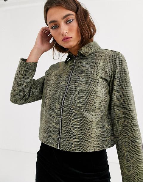 Chaqueta Revestida Con Diseño De Efecto Piel De Serpiente En Verde De Topshop