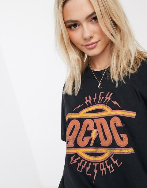 Daisy Street Relaxed T-shirt With Acdc Print-black