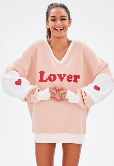 Pink Slogan Lover Oversized Night Sweatshirt, Pink