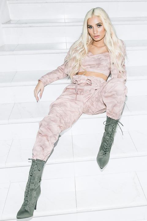Pink Trousers - Pia Mia Pink Camo Combat Paperbag Waist Trousers