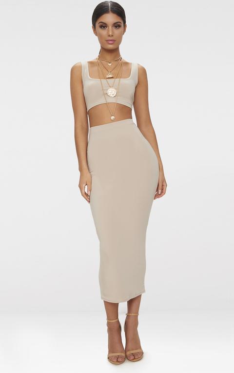 Stone Second Skin Slinky Longline Midaxi Skirt, White