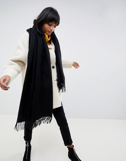 Asos Design - Sciarpa Oversize In Lana D'agnello Con Nappe - Nero