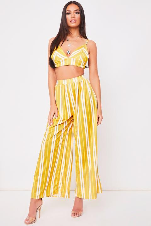 Romy Mustard Striped Crop Top Co Ord Set