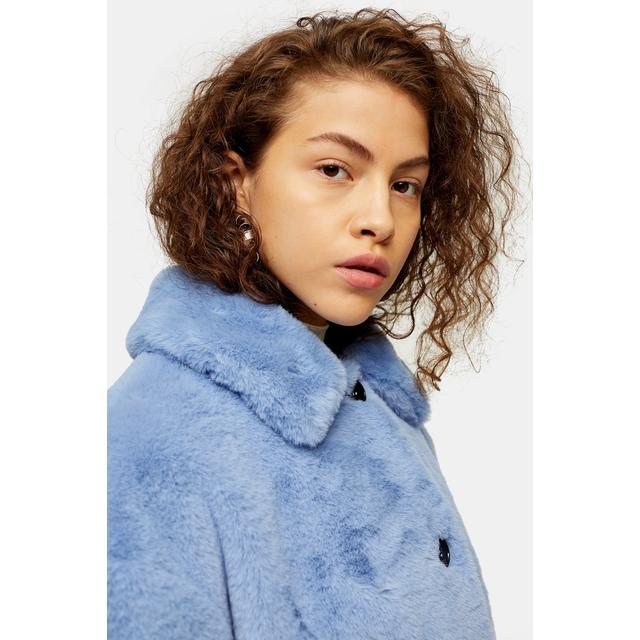 Topshop Cropped Shaggy Faux Fur Jacket in Bright Blue