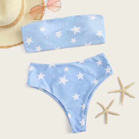 Set Bikini Bandana Con Stampa Stella E Taglio Alto