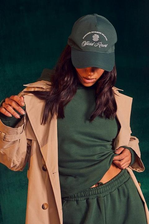 Womens Slogan Detail Cap - Green - One Size, Green