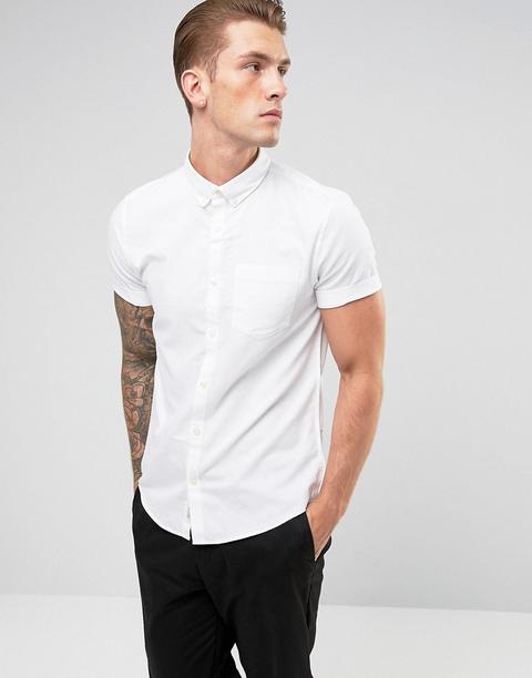 River Island - Camicia Oxford A Maniche Corte Bianca - Bianco