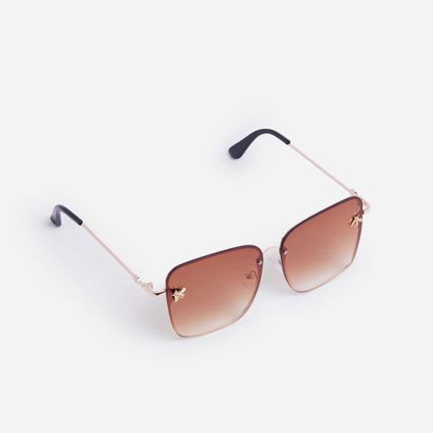 Square Frameless Sunglasses In Brown,, Brown