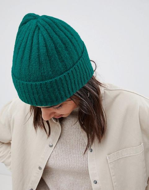 Asos Design - Berretto A Coste Verde Con Risvolto - Verde