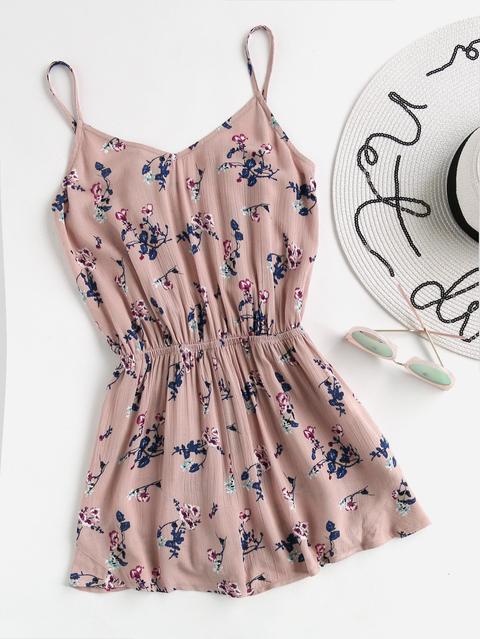 Flower Print Elasticized Waist Cami Romper