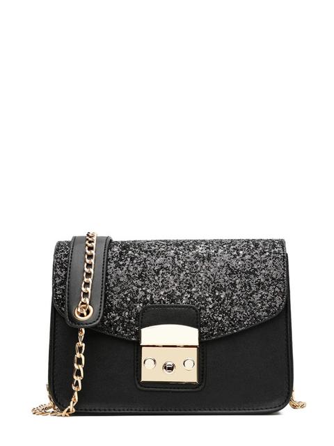 Borsa A Tracolla Pu Con Patta Glitterata Con Catena
