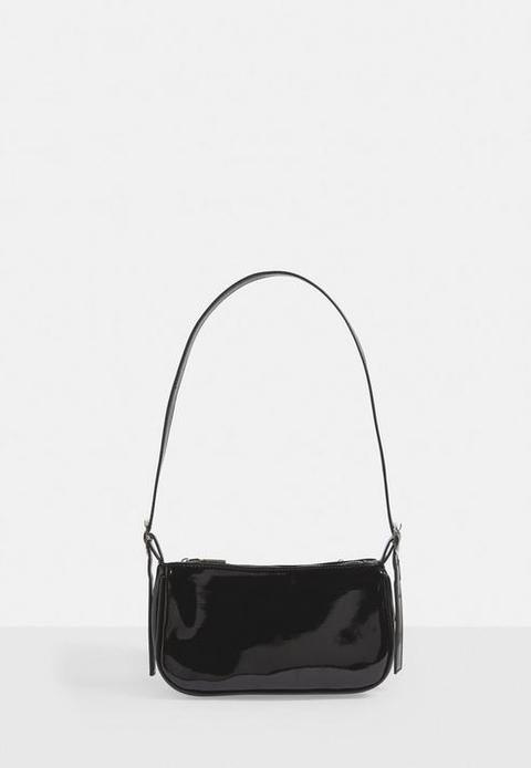 Black Patent Shoulder Bag, Black