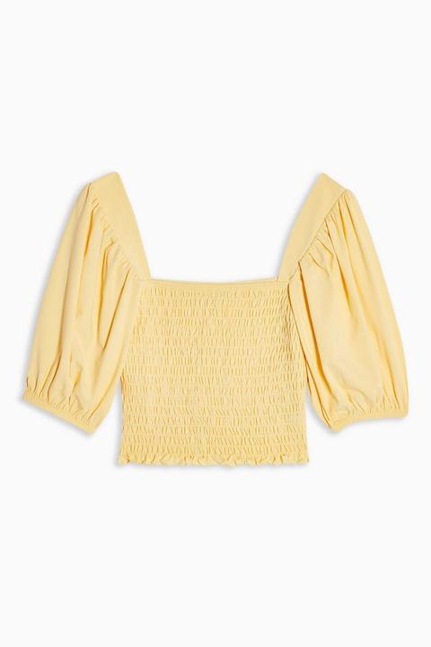 Yellow Shirred Short Sleeve Top