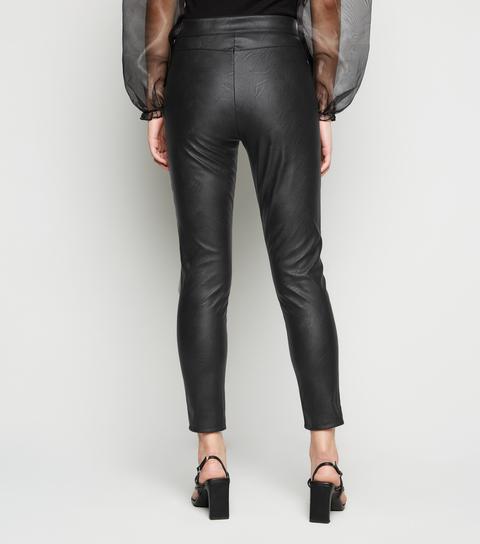 Parisian Black Leather-look Split Front Trousers New Look