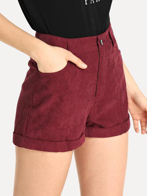 Shorts In Velluto A Coste Arrotolati