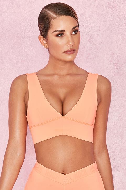 Pastel Neon Orange Plunge Neck Cropped Top - Sale