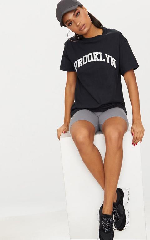 Black Brooklyn Slogan Oversized T Shirt