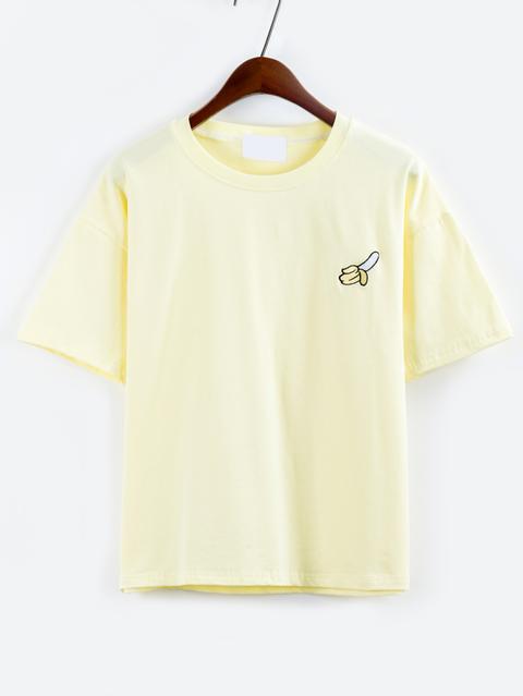 Camiseta Plátano Bordado Hombro Drapeado -amarillo