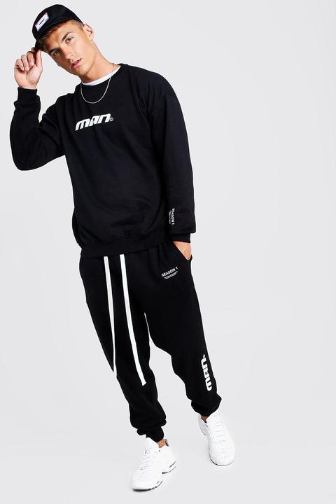 Mens Black Man Season 1 Loose Fit Jumper Tracksuit, Black