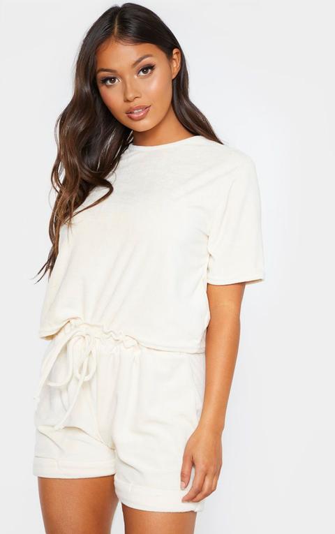 Petite Stone Velour Cropped T-shirt, White