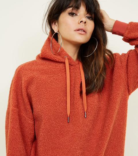 Orange Borg Oversized Hoodie New Look