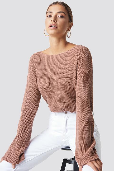 Na-kd Cropped Long Sleeve Knitted Sweater - Pink