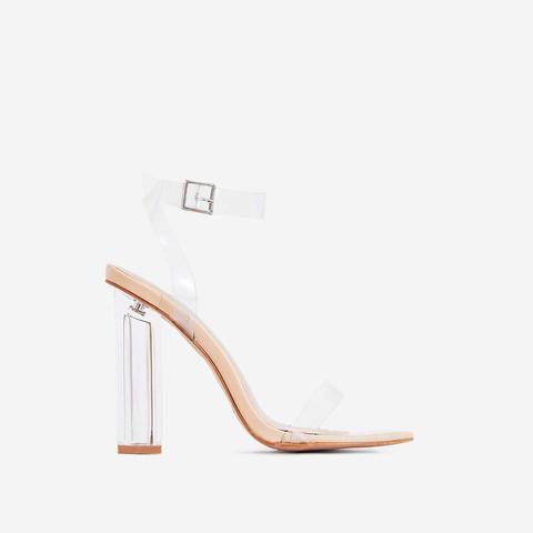 Mercie Barely There Perspex Block Clear Heel In Nude Patent