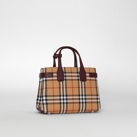 Burberry The Small Banner In Vintage Check And Leather, Red