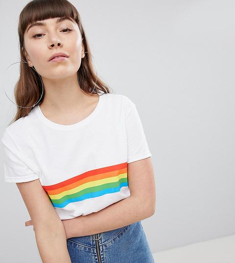 Daisy Street - T-shirt Con Righe Arcobaleno - Bianco