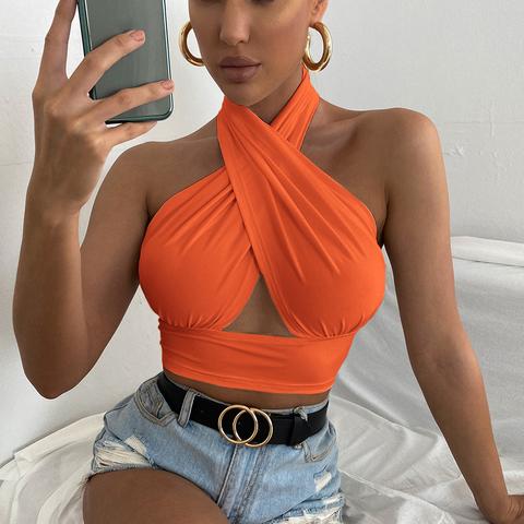 Solid Cross Crop Halter Top