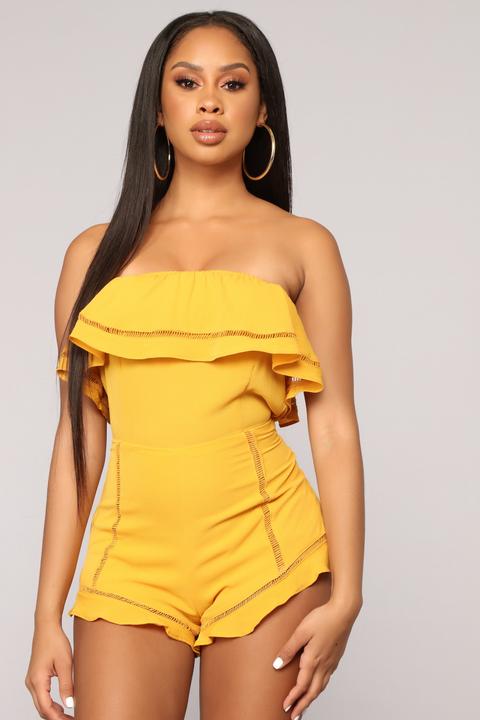 Sanjay Off Shoulder Romper - Mustard