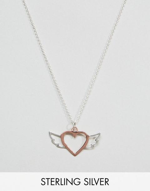 Collar De Plata De Ley Chapada En Oro Rosa Con Diseño De Corazón Con Alas De Asos