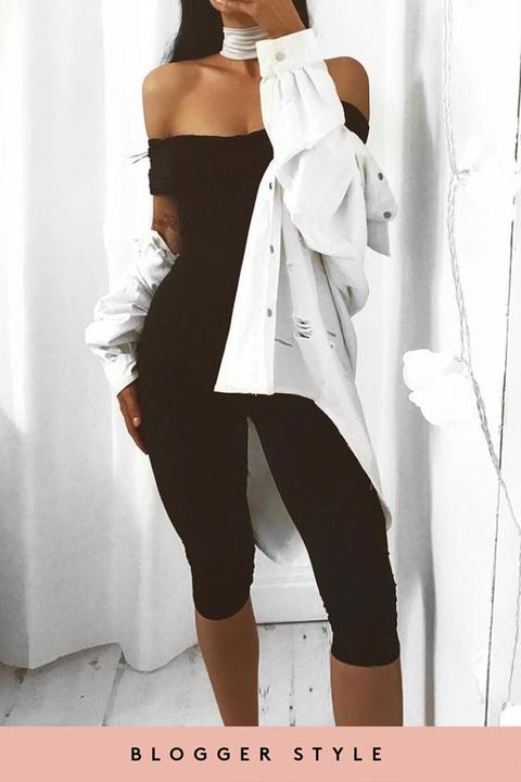 Sandy Black Slinky Layered Bardot Jumpsuit