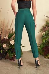 Satin Mix Tailored Trousers In Emerald Green